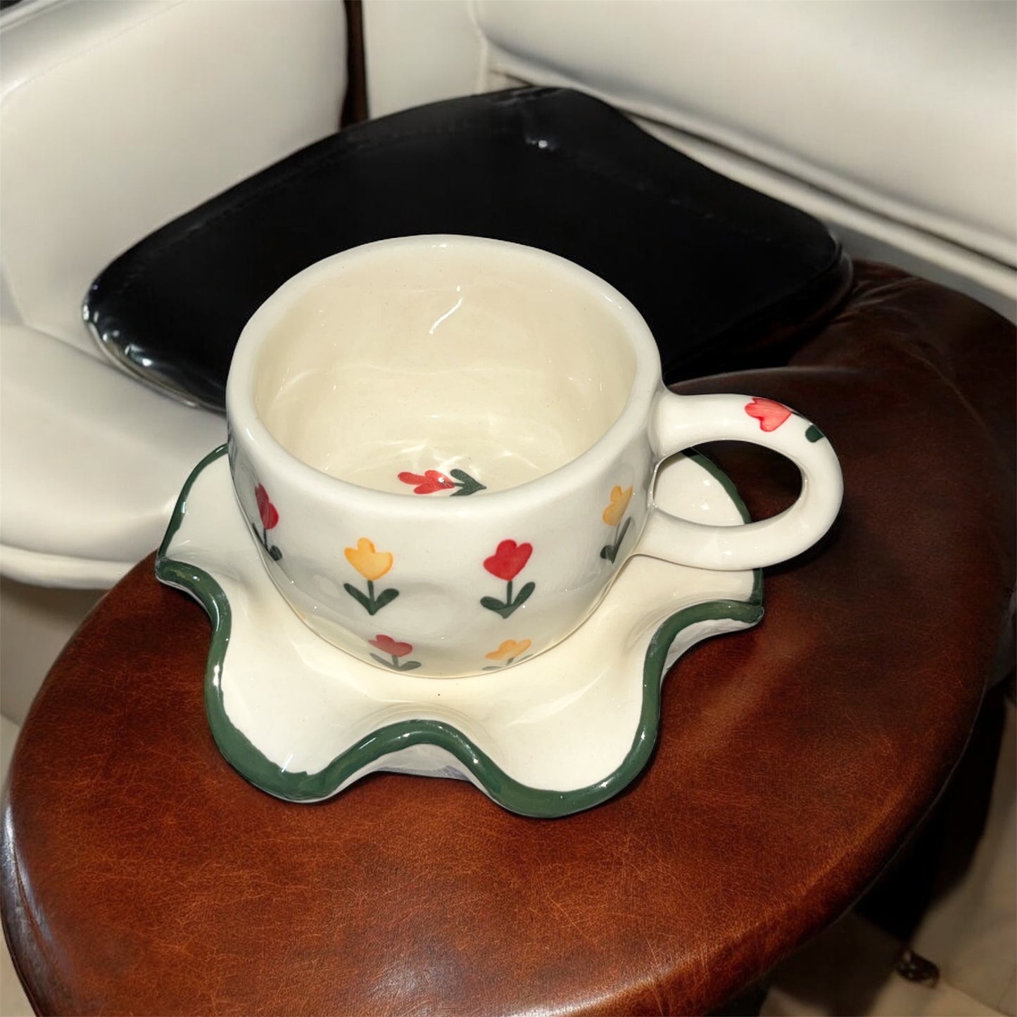 SOULCRAFTZ Ceramic Coffee Tea Milk Mug & Saucer | Microwave & Dishwasher Safe Ceramic Tea Cup | Perfect for Latte, Cappuccinos, Tea Bag & Beverages (Cream, 250ml)