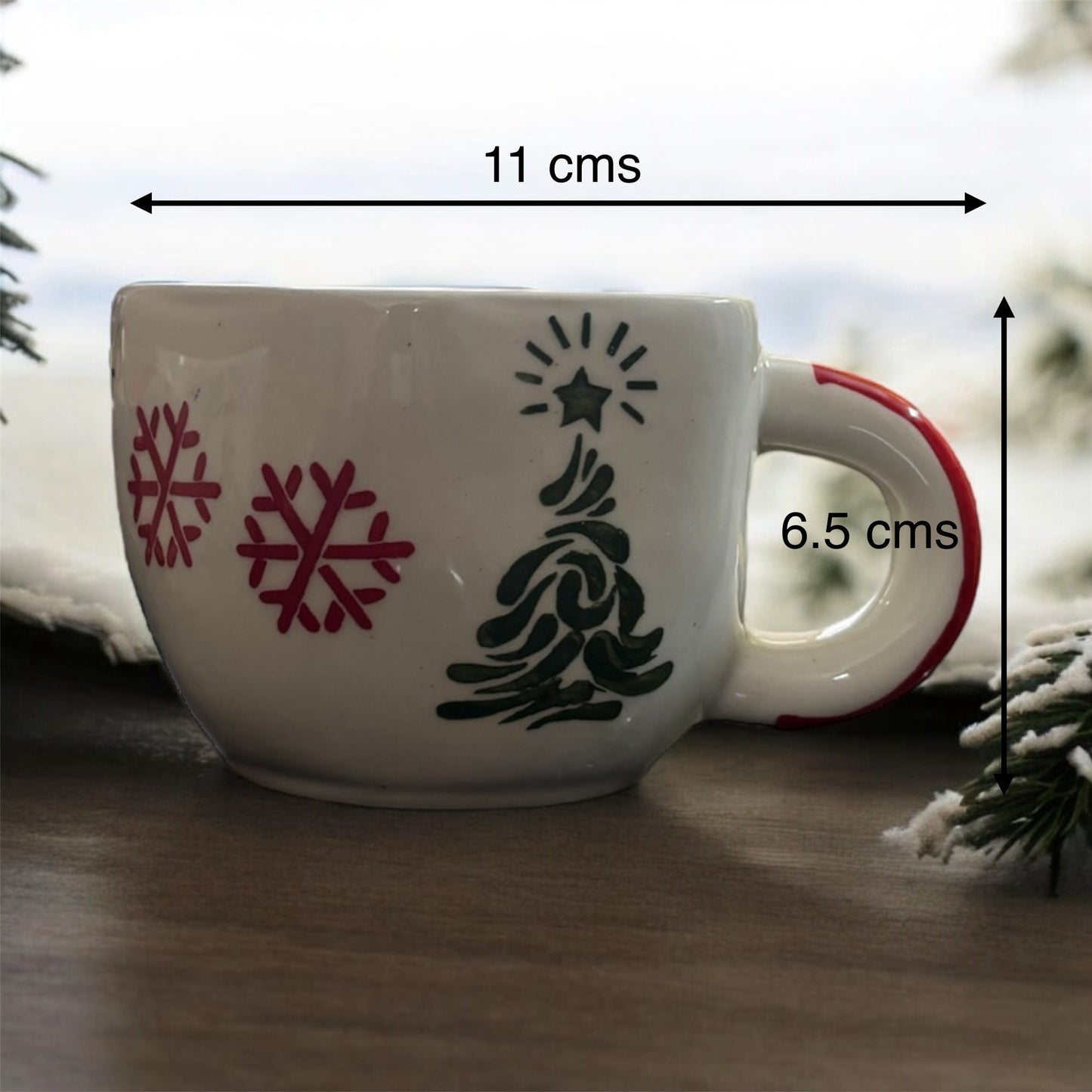 SOULCRAFTZ Handcrafted Ceramic Cup for Coffee Chai Tea Milk Cups (200 ml, Microwave & Dishwasher Safe) (Set of 2 - Christmas Design)