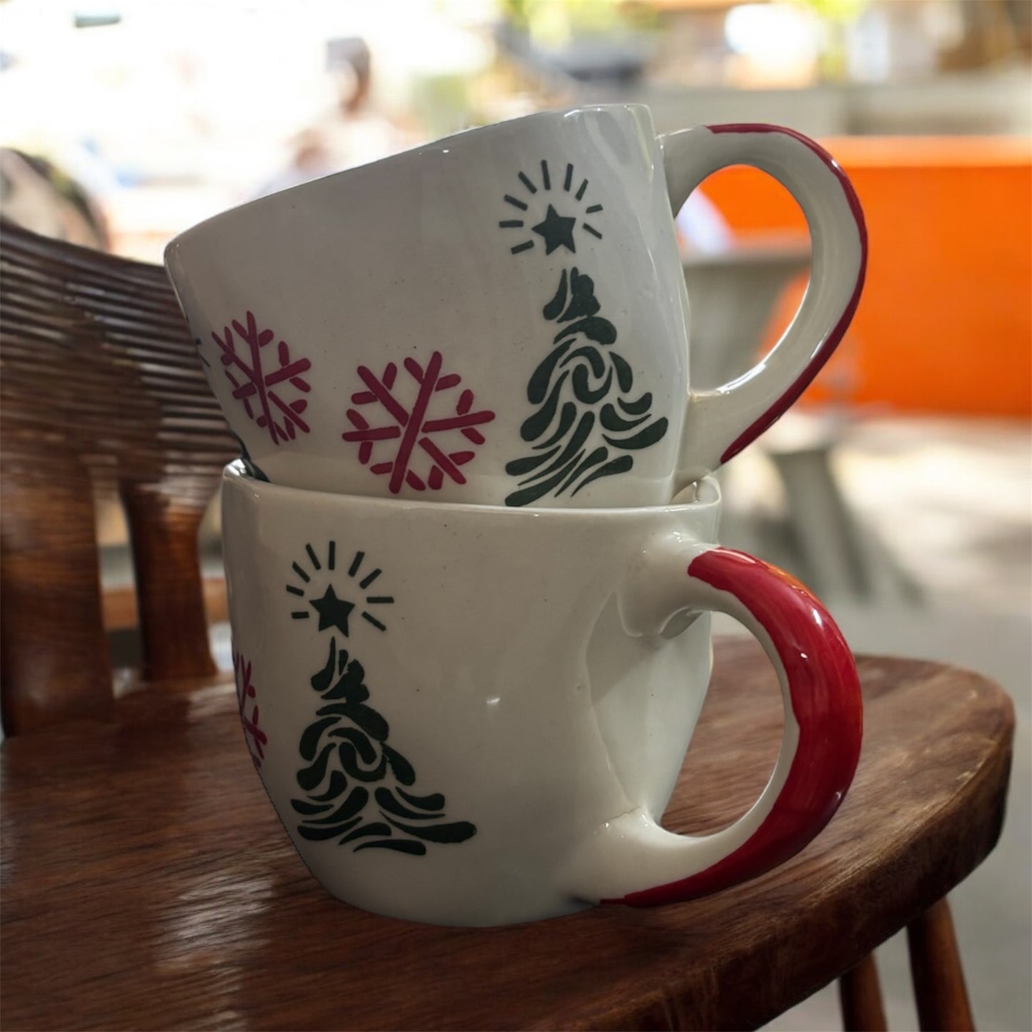 SOULCRAFTZ Handcrafted Ceramic Cup for Coffee Chai Tea Milk Cups (200 ml, Microwave & Dishwasher Safe) (Set of 2 - Christmas Design)