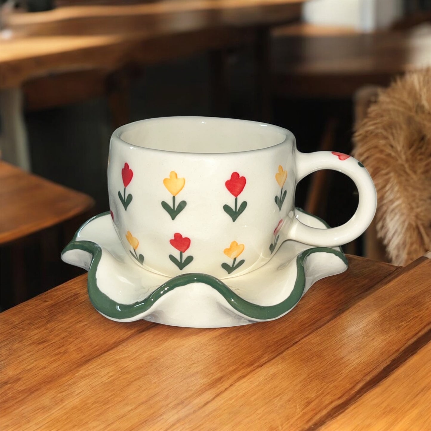 SOULCRAFTZ Ceramic Coffee Tea Milk Mug & Saucer | Microwave & Dishwasher Safe Ceramic Tea Cup | Perfect for Latte, Cappuccinos, Tea Bag & Beverages (Cream, 250ml)