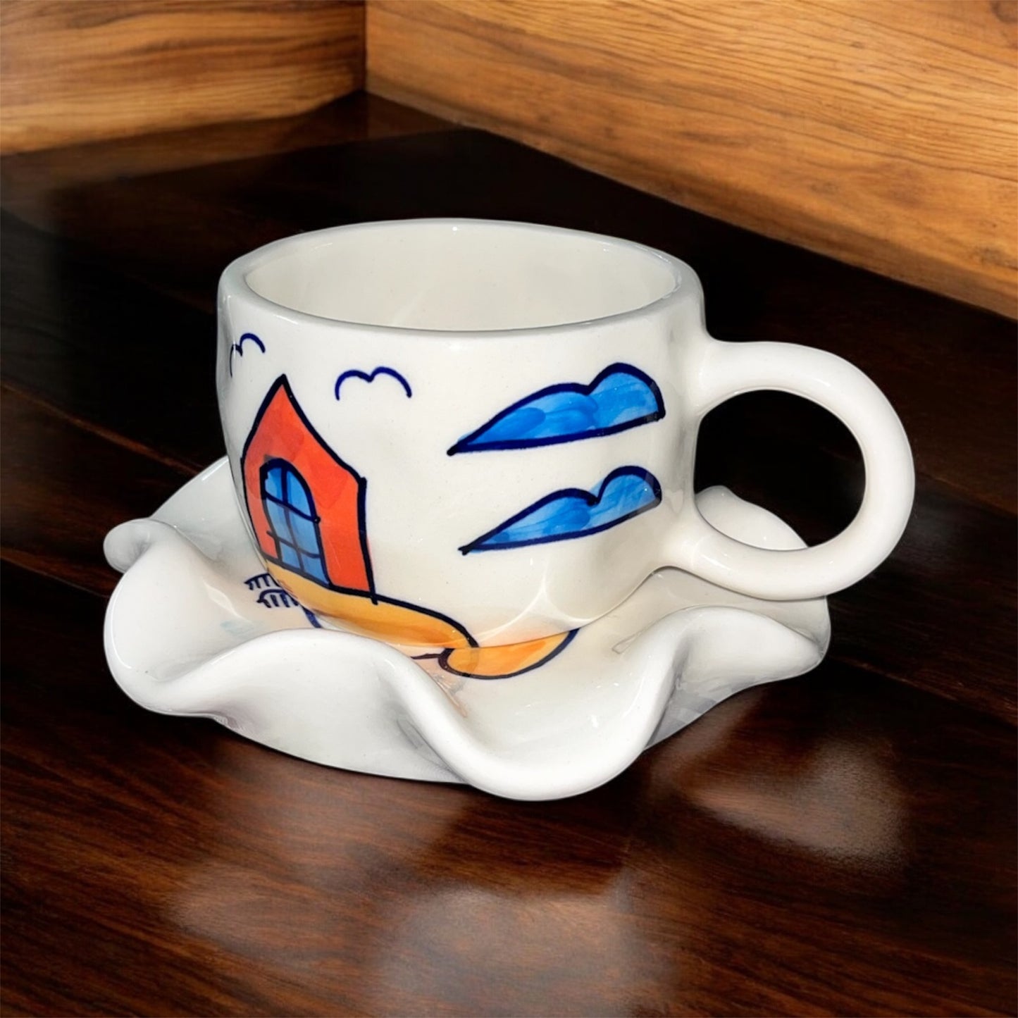 SOULCRAFTZ Ceramic Coffee Tea Milk Mug & Saucer | Microwave & Dishwasher Safe Ceramic Tea Cup | Perfect for Latte, Cappuccinos, Tea Bag & Beverages (Cream, 250ml)