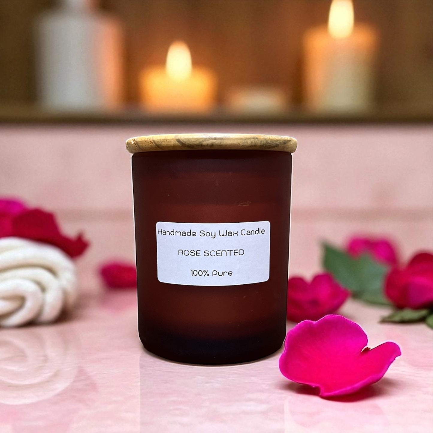 SOULCRAFTZ Handmade Pure Soy Wax Candles, Rose, Lavender & Sandalwood Scented, Set of 3 with Wooden Lids