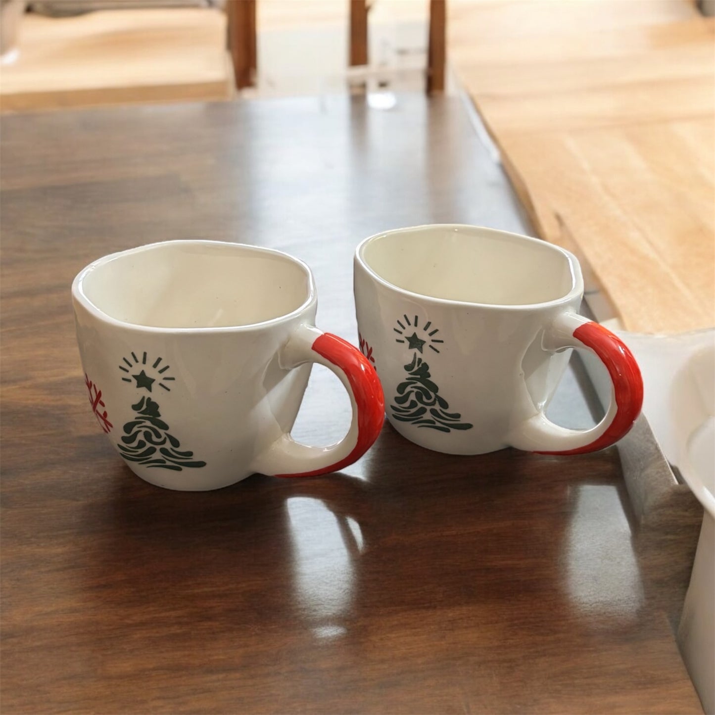 SOULCRAFTZ Handcrafted Ceramic Cup for Coffee Chai Tea Milk Cups (200 ml, Microwave & Dishwasher Safe) (Set of 2 - Christmas Design)