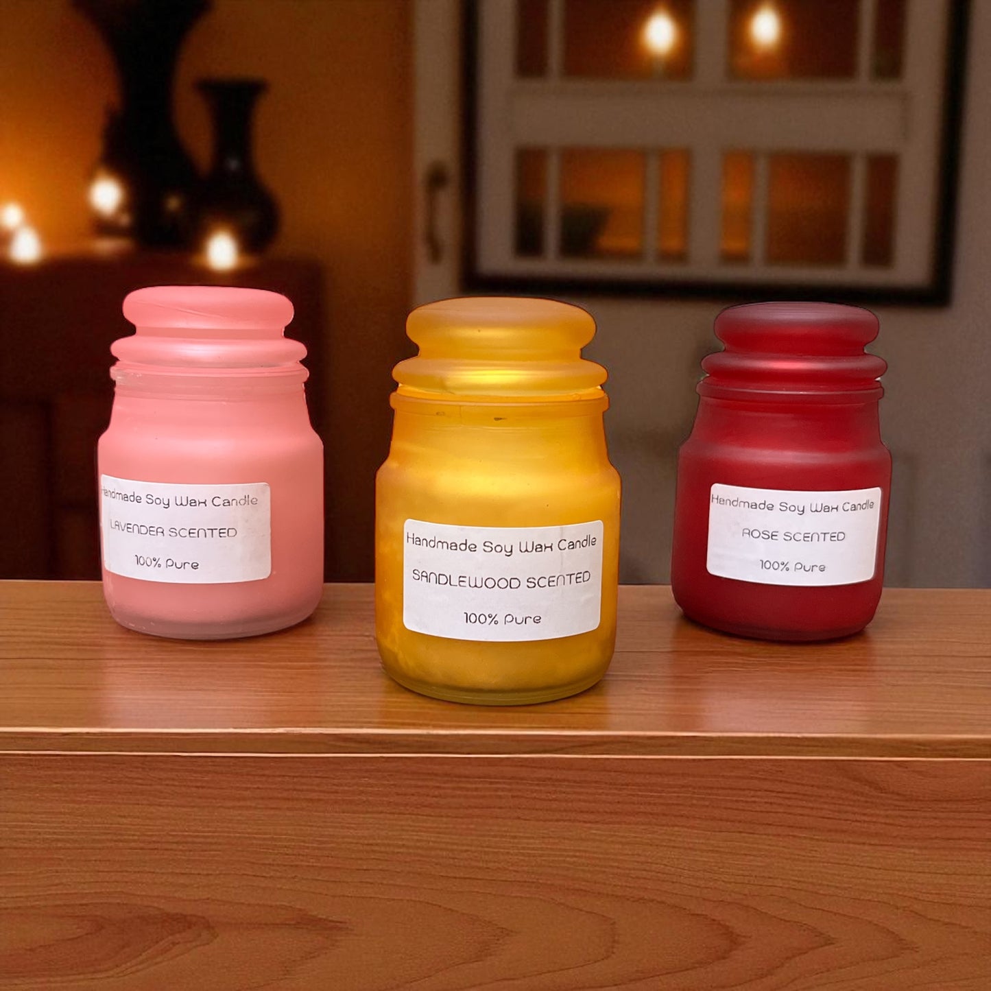 SOULCRAFTZ Handmade Pure Soy Wax Candles, Set of 3, Lavender, Rose & Sandalwood Scented, 100% Pure
