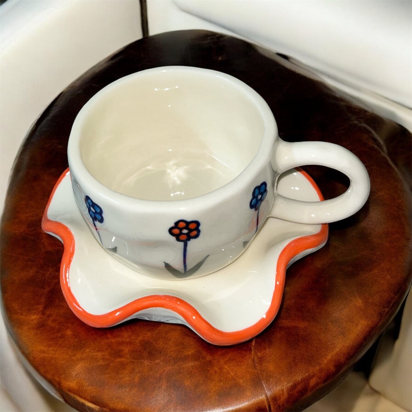 SOULCRAFTZ Ceramic Coffee Tea Milk Mug & Saucer | Microwave & Dishwasher Safe Ceramic Tea Cup | Perfect for Latte, Cappuccinos, Tea Bag & Beverages (Cream, 250ml)