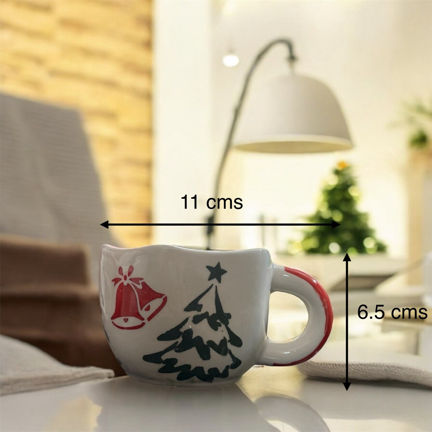 SOULCRAFTZ Handcrafted Ceramic Cup for Coffee Chai Tea Milk Cups (200 ml, Microwave & Dishwasher Safe) (Set of 2 - Christmas Design)