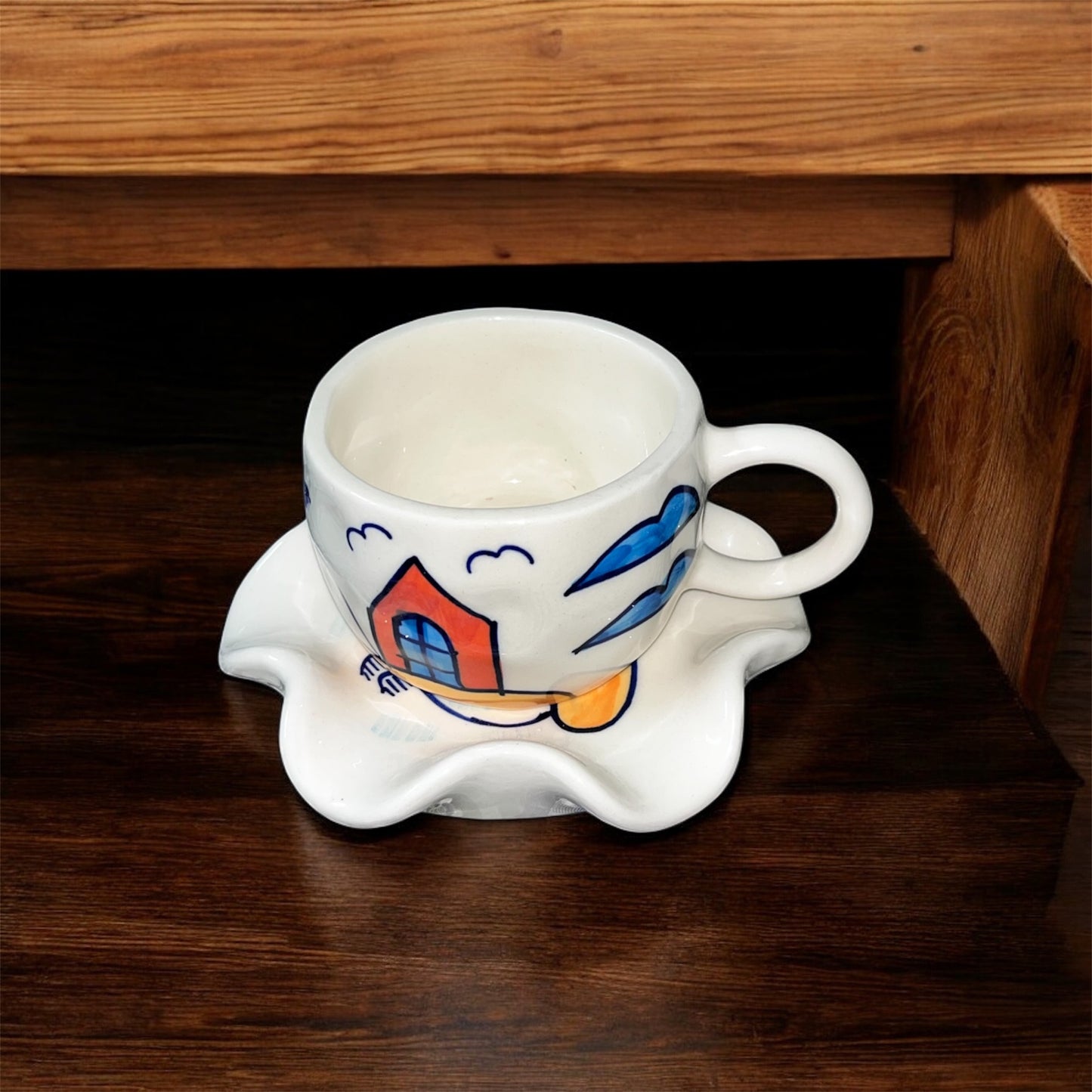 SOULCRAFTZ Ceramic Coffee Tea Milk Mug & Saucer | Microwave & Dishwasher Safe Ceramic Tea Cup | Perfect for Latte, Cappuccinos, Tea Bag & Beverages (Cream, 250ml)