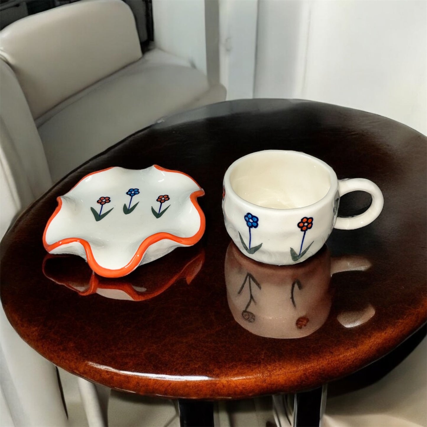 SOULCRAFTZ Ceramic Coffee Tea Milk Mug & Saucer | Microwave & Dishwasher Safe Ceramic Tea Cup | Perfect for Latte, Cappuccinos, Tea Bag & Beverages (Cream, 250ml)