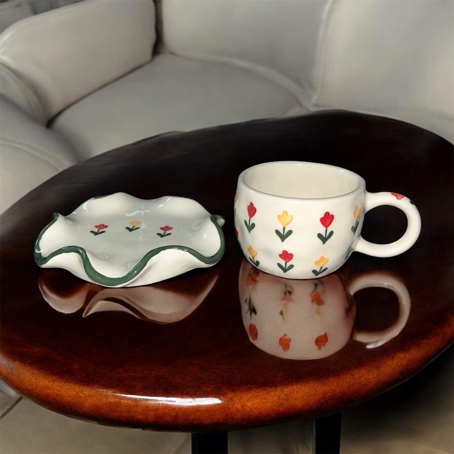 SOULCRAFTZ Ceramic Coffee Tea Milk Mug & Saucer | Microwave & Dishwasher Safe Ceramic Tea Cup | Perfect for Latte, Cappuccinos, Tea Bag & Beverages (Cream, 250ml)
