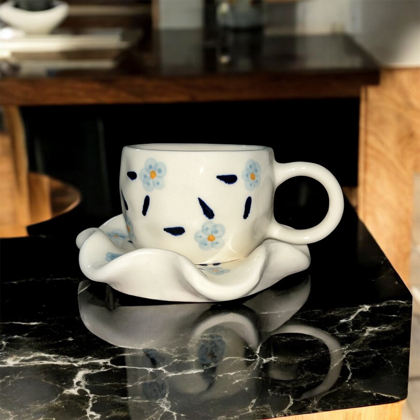 SOULCRAFTZ Ceramic Coffee Tea Milk Mug & Saucer | Microwave & Dishwasher Safe Ceramic Tea Cup | Perfect for Latte, Cappuccinos, Tea Bag & Beverages (Cream, 250ml)