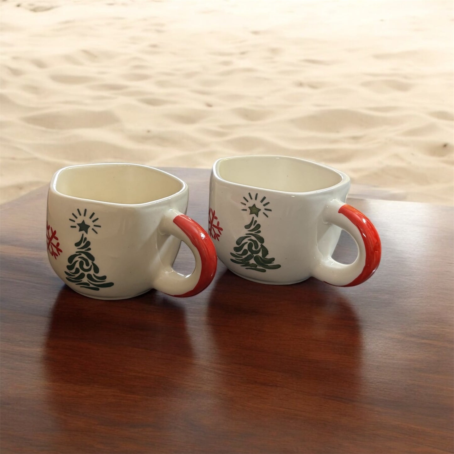 SOULCRAFTZ Handcrafted Ceramic Cup for Coffee Chai Tea Milk Cups (200 ml, Microwave & Dishwasher Safe) (Set of 2 - Christmas Design)