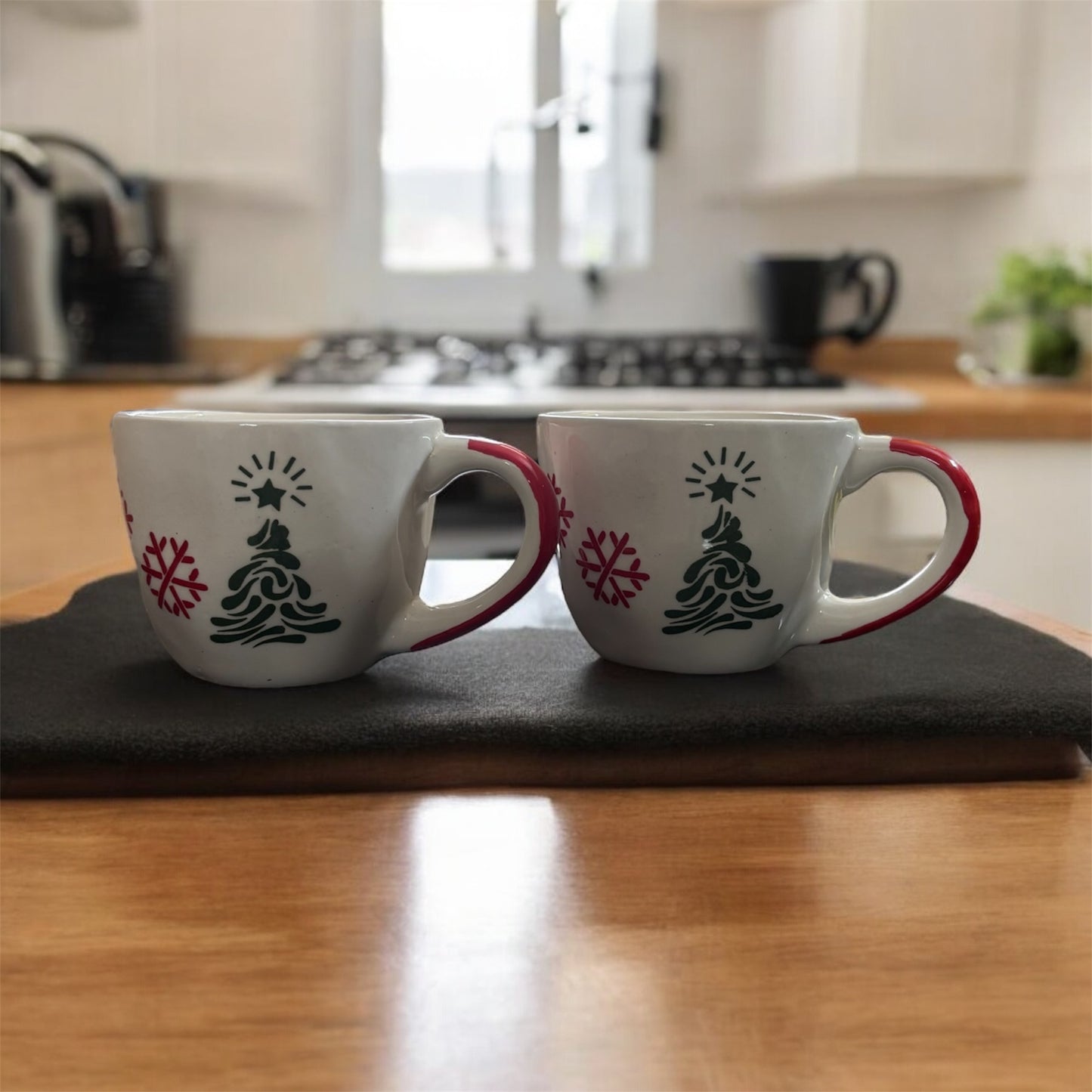 SOULCRAFTZ Handcrafted Ceramic Cup for Coffee Chai Tea Milk Cups (200 ml, Microwave & Dishwasher Safe) (Set of 2 - Christmas Design)