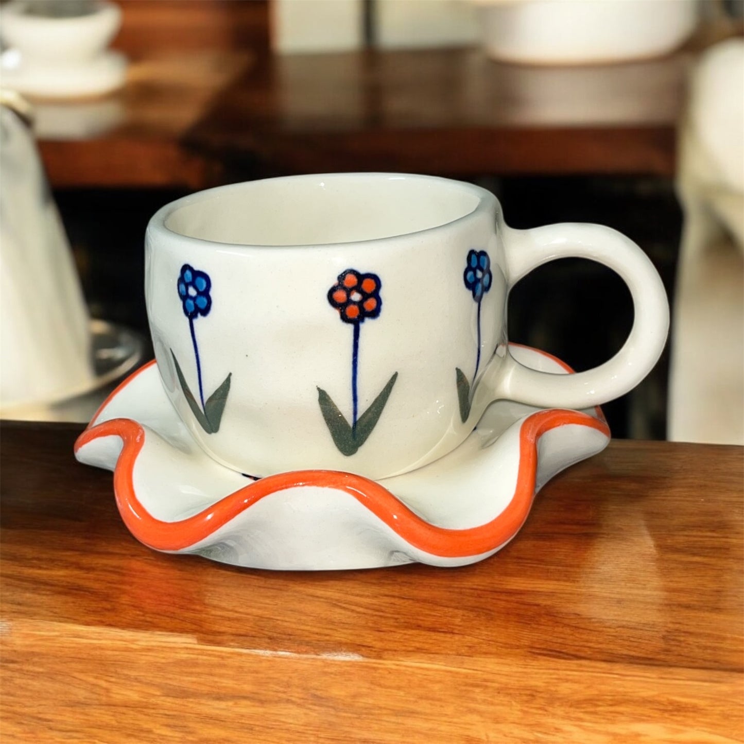 SOULCRAFTZ Ceramic Coffee Tea Milk Mug & Saucer | Microwave & Dishwasher Safe Ceramic Tea Cup | Perfect for Latte, Cappuccinos, Tea Bag & Beverages (Cream, 250ml)