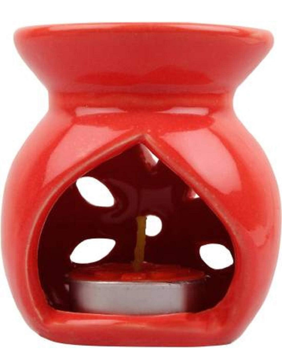 SOULCRAFTZ Room Fragrance Essential Oil Warmer Ceramic Aroma Candle Flame Diffuser Superior Design Candle (Natural) Wedding Gift for Couple & Christmas Crib Set of 4 | 12 T light candles | Fragrance oil Lemon & Lavender 10 ml each (Random Colours)