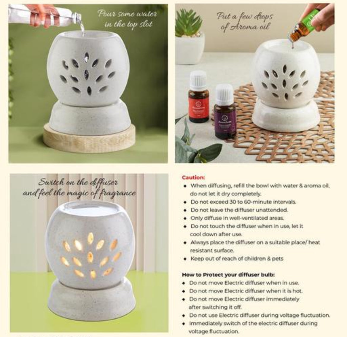 SOULCRAFTZ Handcrafted Owl Shaped Ceramic Electric Aroma Diffuser| Aroma Oil Burner for Aromatherapy| Home Decor and Fragrance with Aroma Oils(Lavender & Lemon Fragrance 20ml Each)