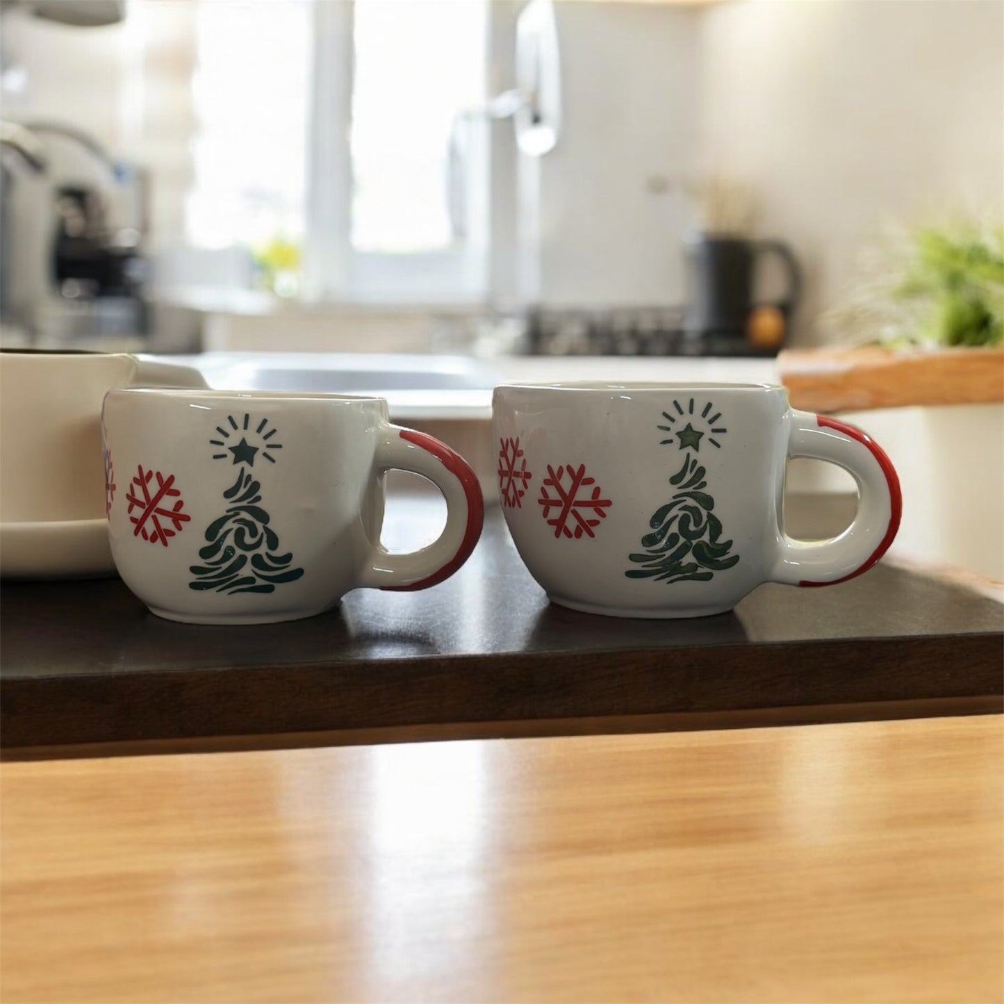 SOULCRAFTZ Handcrafted Ceramic Cup for Coffee Chai Tea Milk Cups (200 ml, Microwave & Dishwasher Safe) (Set of 2 - Christmas Design)