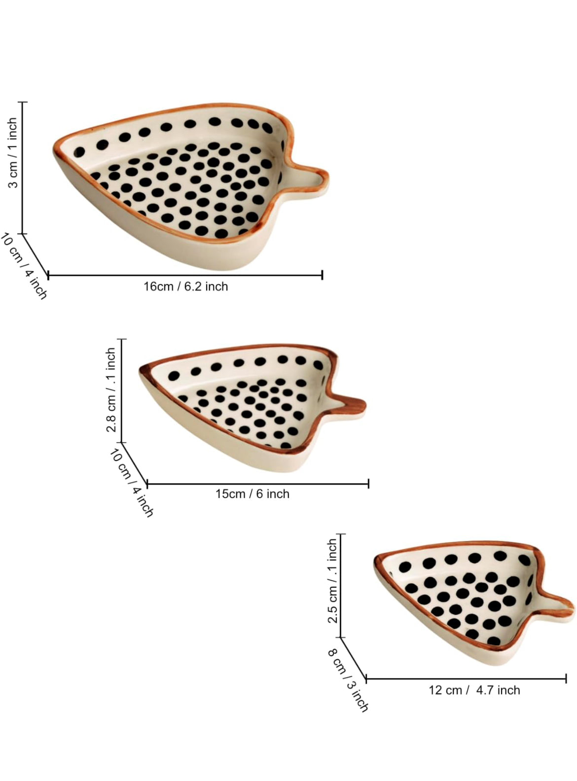 SOULCRAFTZ Handpainted Leaf Shaped Hand Painted Ceramic Glossy Tray Set for Serving Cookies, Dry Fruits, Sweets and Snacks (Set of 3, Length – 16 cm, 15 cm and 12 cm) | Small Platter Set (50-25 ML, Set of 3) (Multicolor
