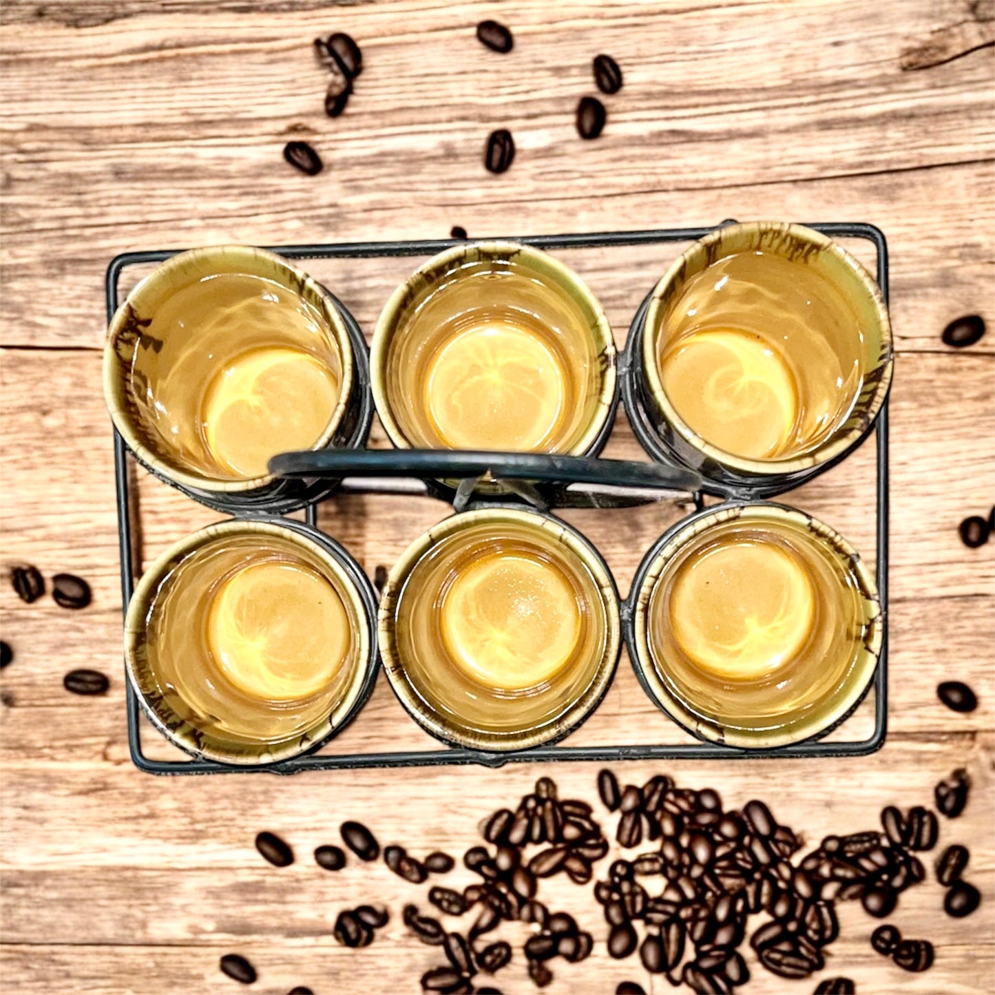 SOULCRAFTZ Dual Glazed Edition Coffee & Tea Cups With Wire Holder & Elegant Studio Pottery, Set Of 6(Multicolour, 120ml)