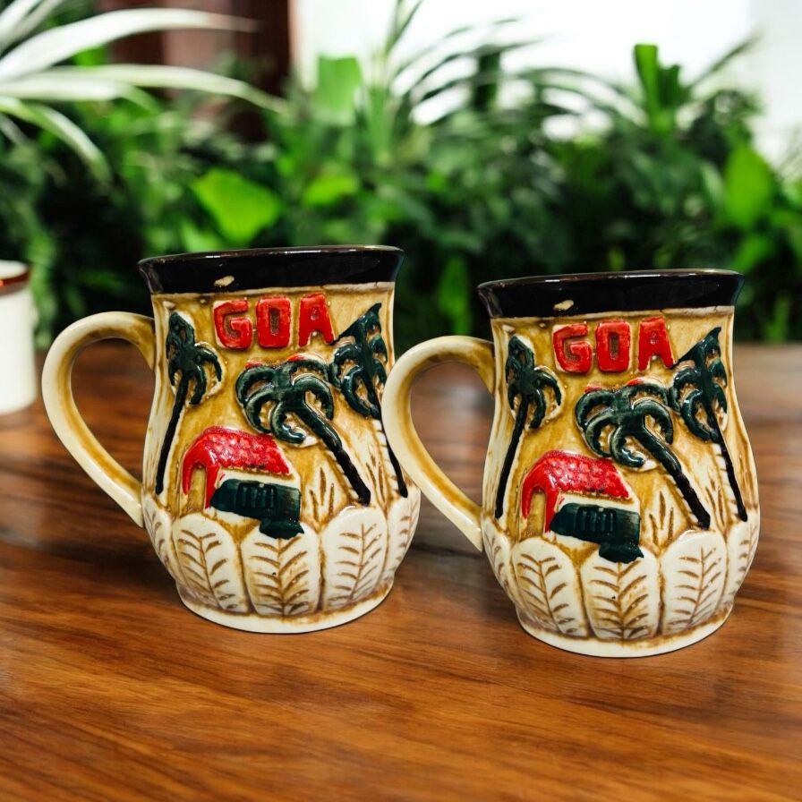 SOULCRAFTZ Ceramic Glazed Coffee Mug | Goa Souvenir Gift | Indian Travel Collectible | Stylish Handmade Mug for Home & Office