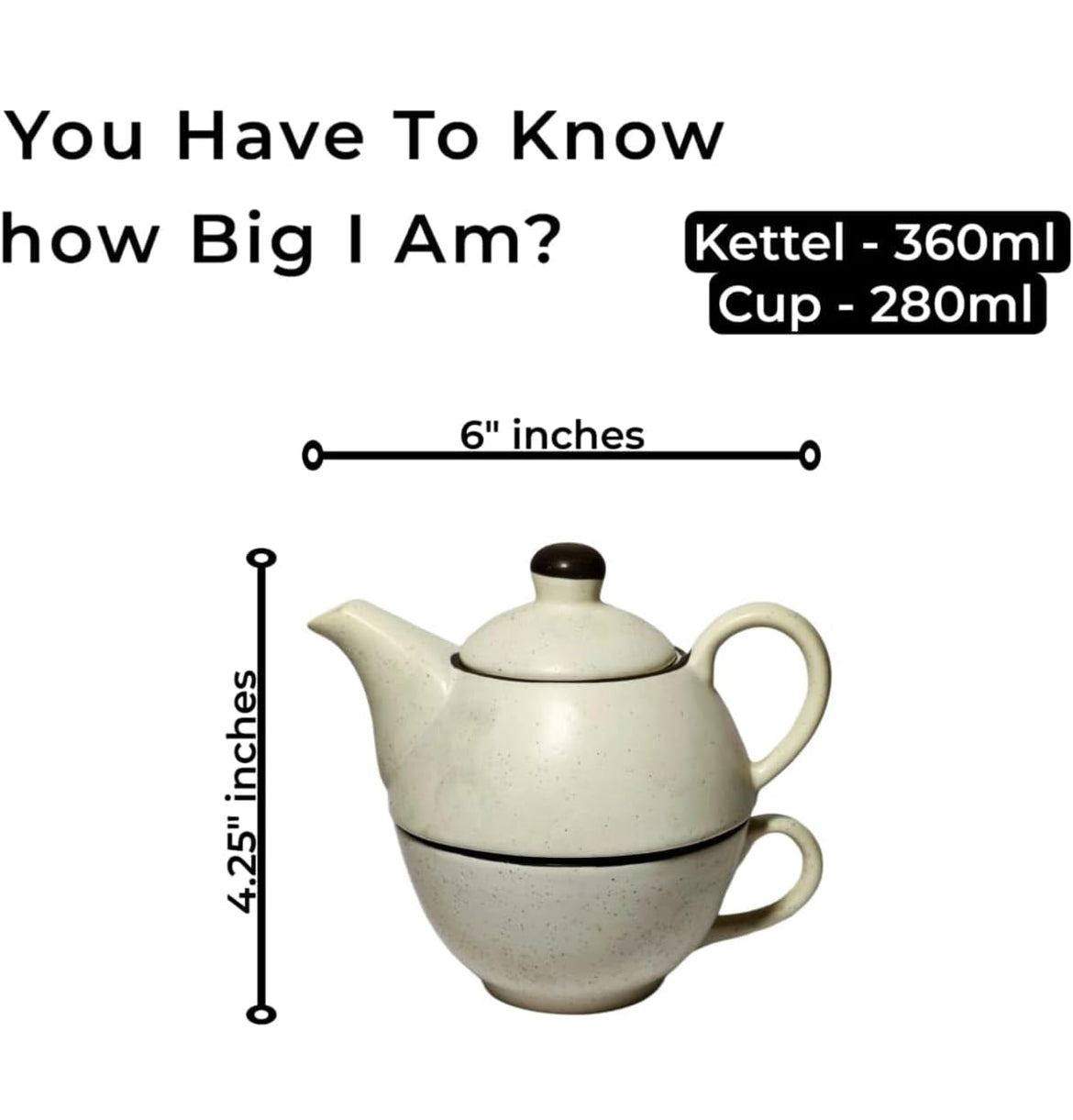 SOULCRAFTZ Ceramic Tea Pot Kettle with Cup Tea Pot Set Studio Pottery Cup 250Ml, Kettle 380 Ml (Set of Single Kettle with Cup (Dual Glazed)