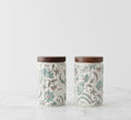 Elegant Floral Ceramic Storage Jars with Wooden Lid – Set of 2