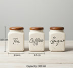 Ceramic Tea Coffee Sugar Canister Set with Wooden Lids