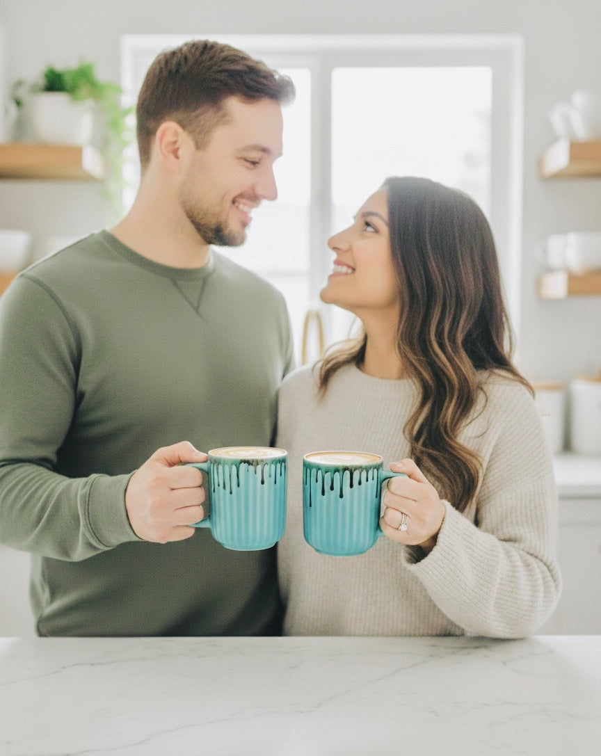 Aqua Fluted Stoneware Coffee Mug – 350 ml