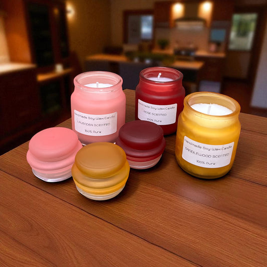SOULCRAFTZ Handmade Pure Soy Wax Candles, Set of 3, Lavender, Rose & Sandalwood Scented, 100% Pure