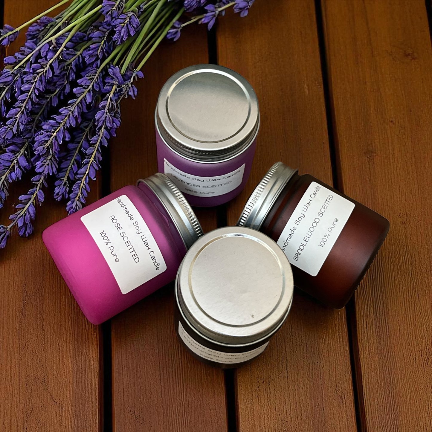 SOULCRAFTZ Handmade Soy Wax Candles, 4-Pack Gift Set with Rose, Lavender, Sandalwood and Lemon Fresh Scents, 100% Pure