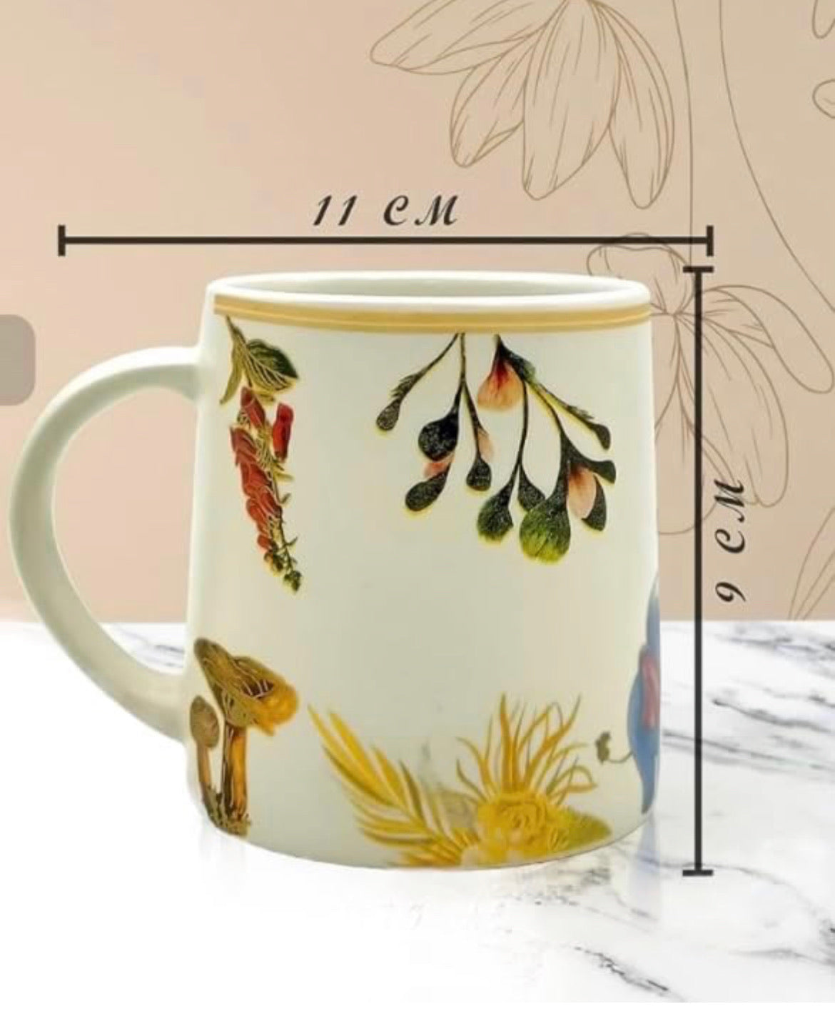 SOULCRAFTZ Floral Edition Coffee & Tea Mugs With Modern Art Work Of Floral Print, Set Of 2 (White, 250ml)