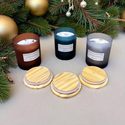 SOULCRAFTZ Handmade Pure Soy Wax Candles, Rose, Lavender & Sandalwood Scented, Set of 3 with Wooden Lids