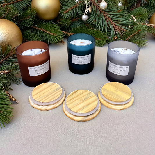 SOULCRAFTZ Handmade Pure Soy Wax Candles, Rose, Lavender & Sandalwood Scented, Set of 3 with Wooden Lids
