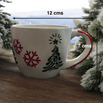 SOULCRAFTZ Handcrafted Ceramic Cup for Coffee Chai Tea Milk Cups (200 ml, Microwave & Dishwasher Safe) (Set of 2  - Christmas Design)