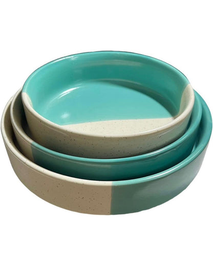 SOULCRAFTZ Ceramic Pasta Bowl Set of 3 Pieces Stackable Sizes (5.5 inch, 6.5 inch, 7.5 inch), Dual Tone | Matte Finish | Stoneware Ceramic Serving Bowls | Pasta Serving Plate