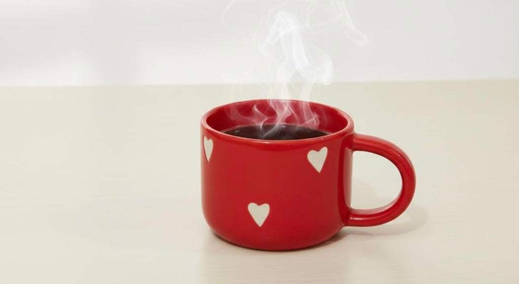 SOULCRAFTZ Heart Pattern Ceramic Stackable Pasta Tray Set with 2 Coffee Mugs Red and White