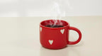 SOULCRAFTZ Heart Pattern Ceramic Stackable Pasta Tray Set with 2 Coffee Mugs Red and White