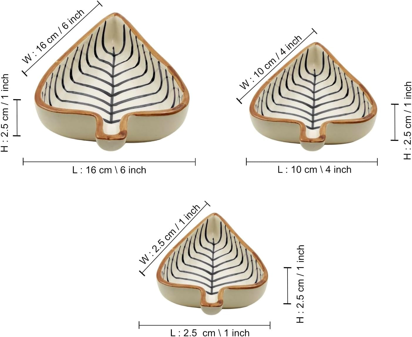 SOULCRAFTZ Handpainted Leaf Shaped Hand Painted Ceramic Glossy Tray Set for Serving Cookies, Dry Fruits, Sweets and Snacks (Set of 3, Length – 16 cm, 15 cm and 12 cm) | Small Platter Set (50-25 ML, Set of 3) (Multicolor