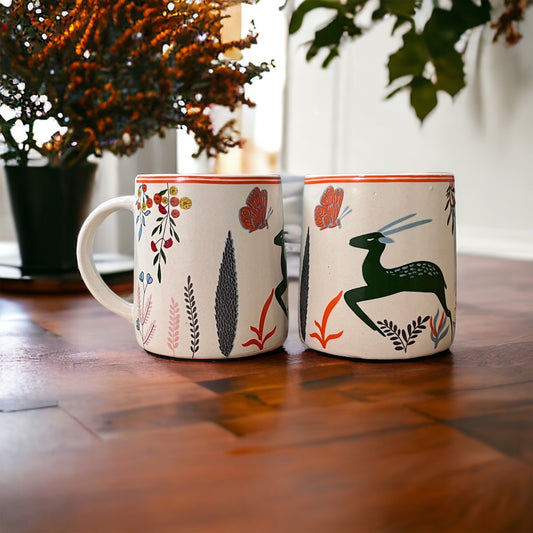 SOULCRAFTZ Adventure Edition Coffee & Tea Mugs With Modern Art Work Of Alive Deer And Forest Print, Set Of 2 (White, 250ml)