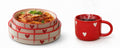 SOULCRAFTZ Heart Pattern Ceramic Stackable Pasta Tray Set with 2 Coffee Mugs Red and White