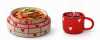 SOULCRAFTZ Heart Pattern Ceramic Stackable Pasta Tray Set with 2 Coffee Mugs Red and White