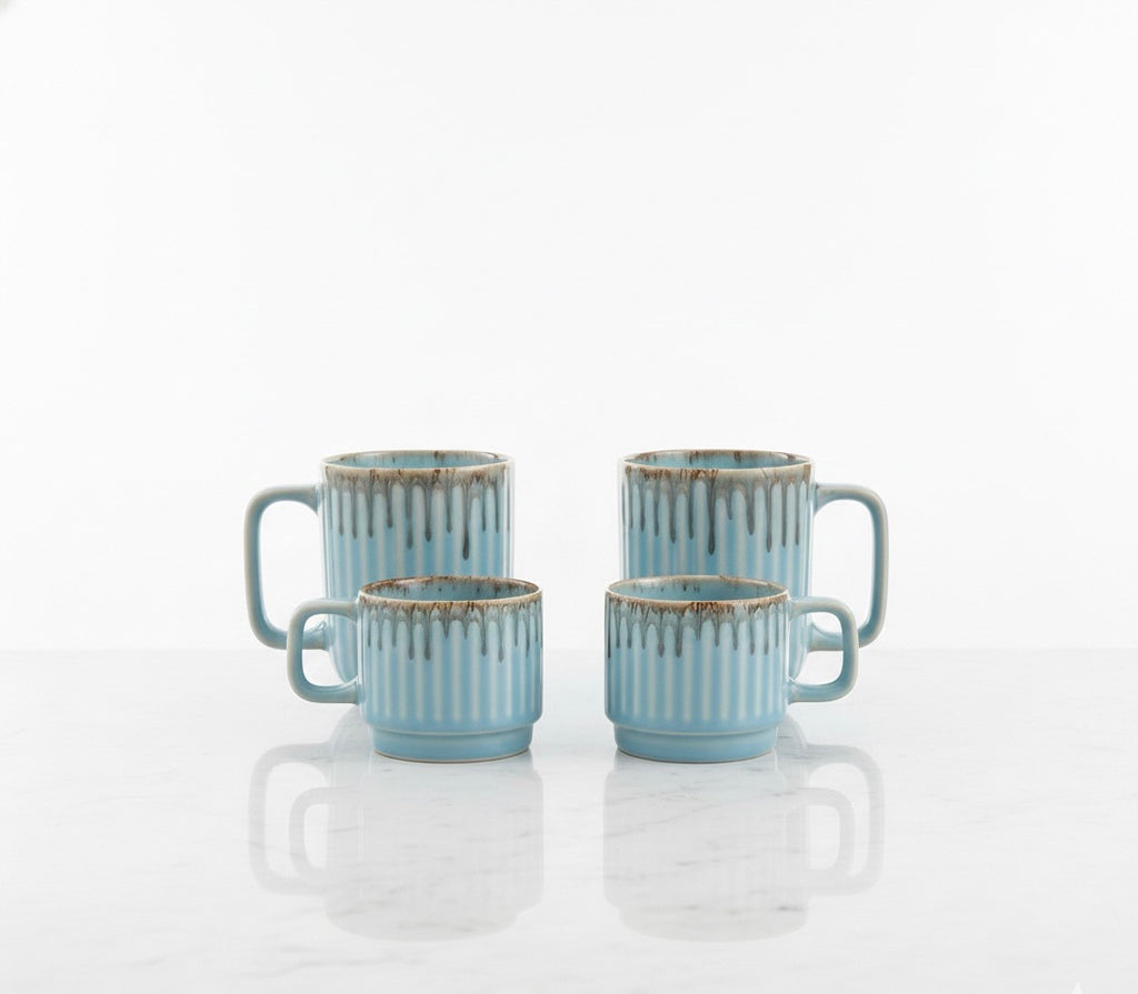 Ceramic Coffee Mug Set – Ribbed Stoneware Latte Cups for Coffee, Tea & Cappuccino