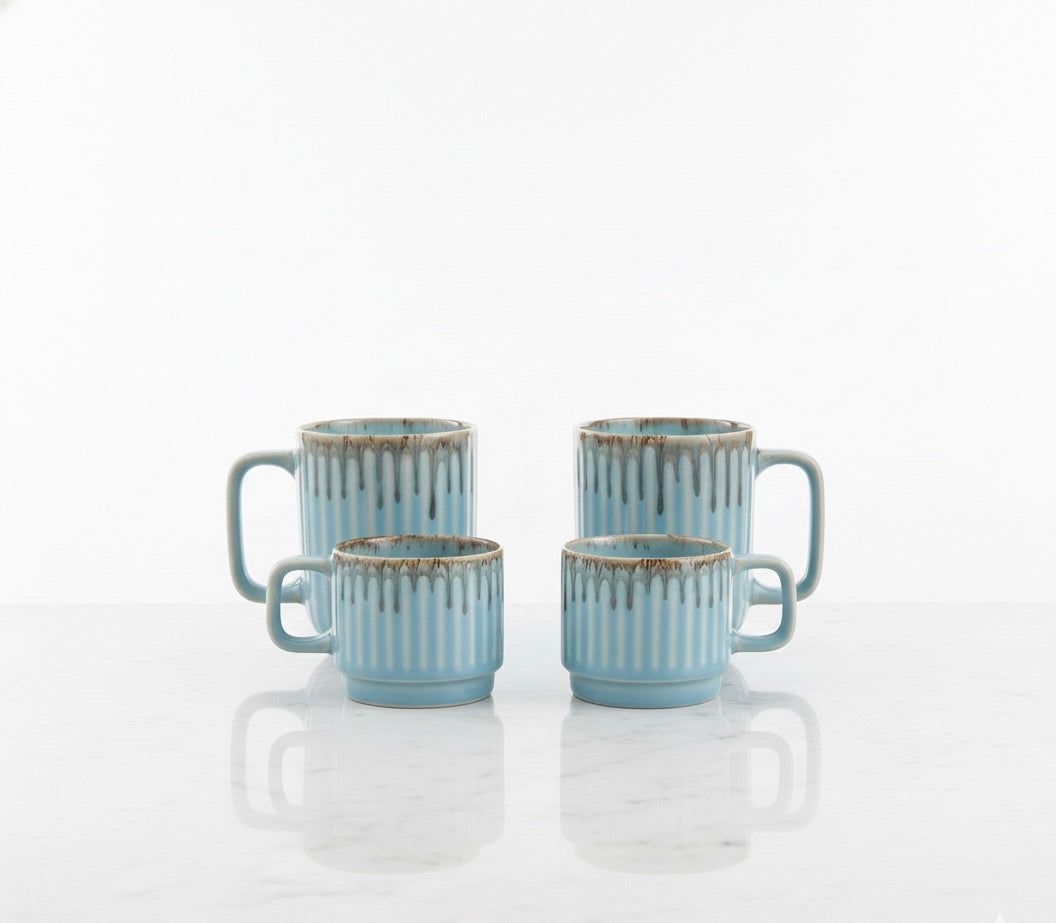 Ceramic Coffee Mug Set – Ribbed Stoneware Latte Cups for Coffee, Tea & Cappuccino