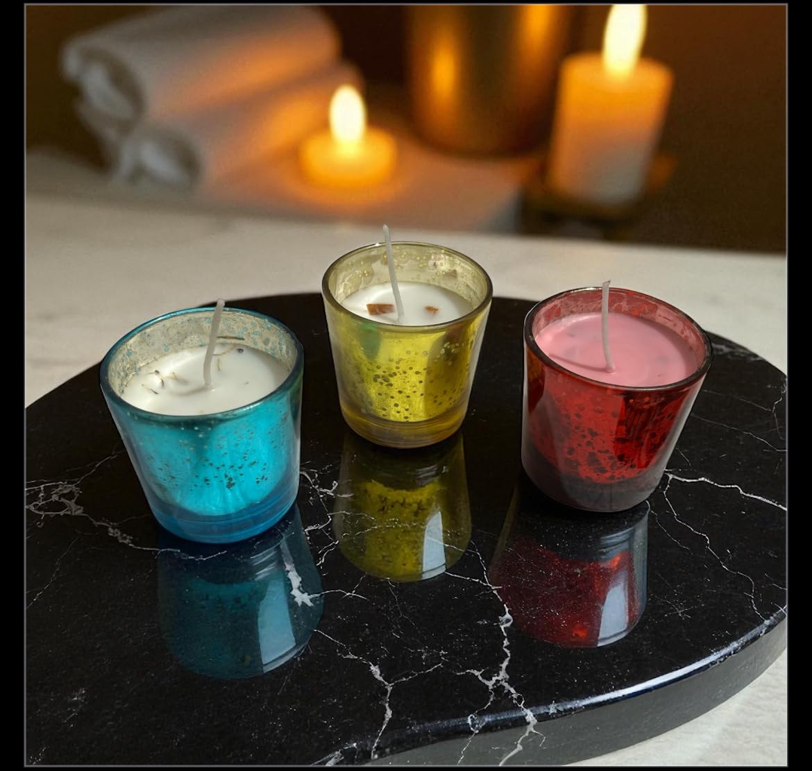 SOULCRAFTZ Handmade Scented Soy Wax Candle Set Rose Lavender Sandalwood in Coloured Glass 3-Pack