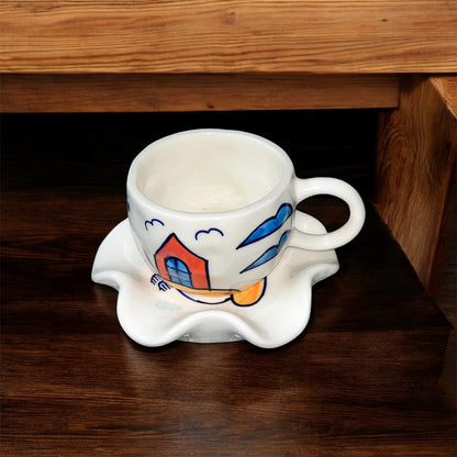 SOULCRAFTZ Ceramic Coffee Tea Milk Mug & Saucer | Microwave & Dishwasher Safe Ceramic Tea Cup | Perfect for Latte, Cappuccinos, Tea Bag & Beverages (Cream, 250ml)