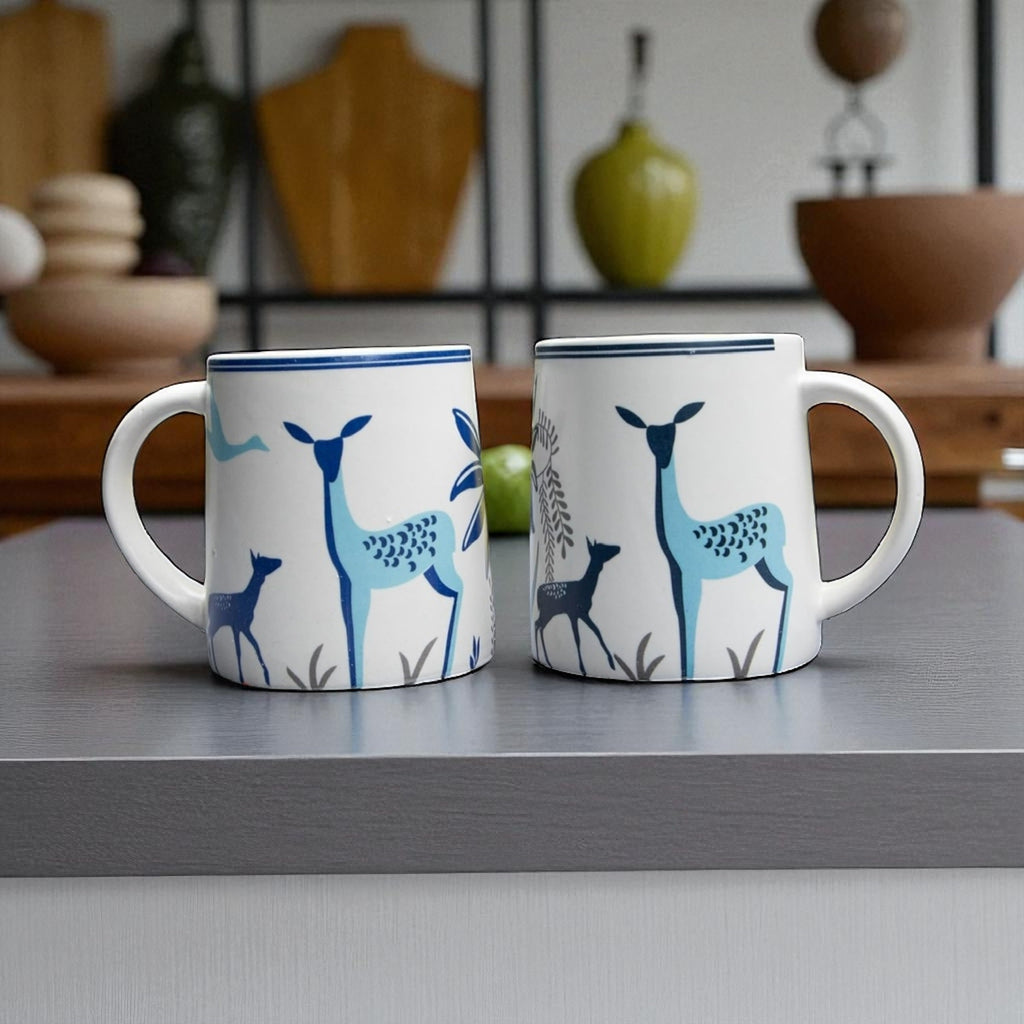 Handcrafted Blue Deer Ceramic Coffee Mug | Artistic Stoneware Tea & Coffee Cup | 350 ml