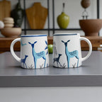 Handcrafted Blue Deer Ceramic Coffee Mug | Artistic Stoneware Tea & Coffee Cup | 350 ml
