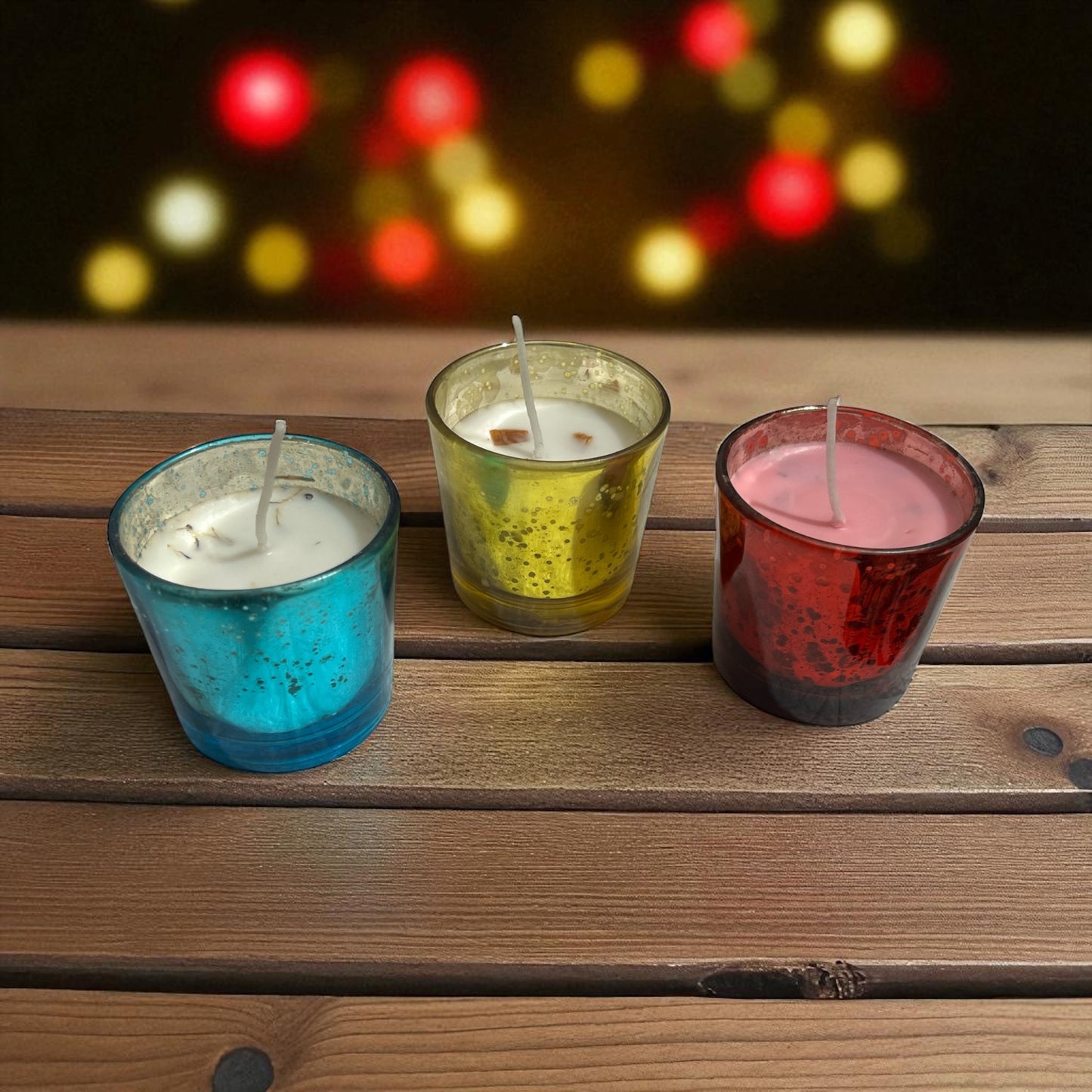 SOULCRAFTZ Handmade Scented Soy Wax Candles Set, Rose, Lavender & Sandalwood, 100% Pure, Coloured Glass Holders