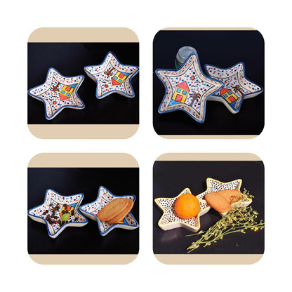 SOULCRAFTZ Star Hut Plate Set of 2 Ceramic| Ceramic Small Plate| Snack Plate Small| Dip Plate | Dessert Plate Ceramic