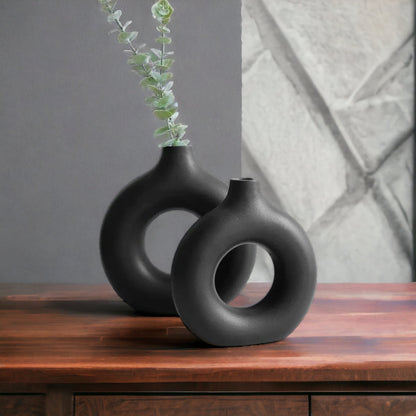 SOULCRAFTZ Ceramic Ring Shaped vases | Handcrafted Flower Vases and Pot for Home Decoration, 8 inch & 6 inch