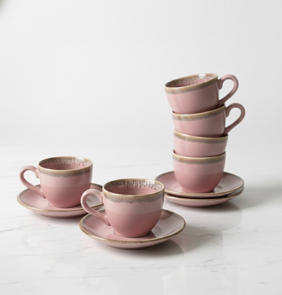 Blush Studio Glaze Ceramic Coffee Cup & Saucer Set of 6 – 150 mL